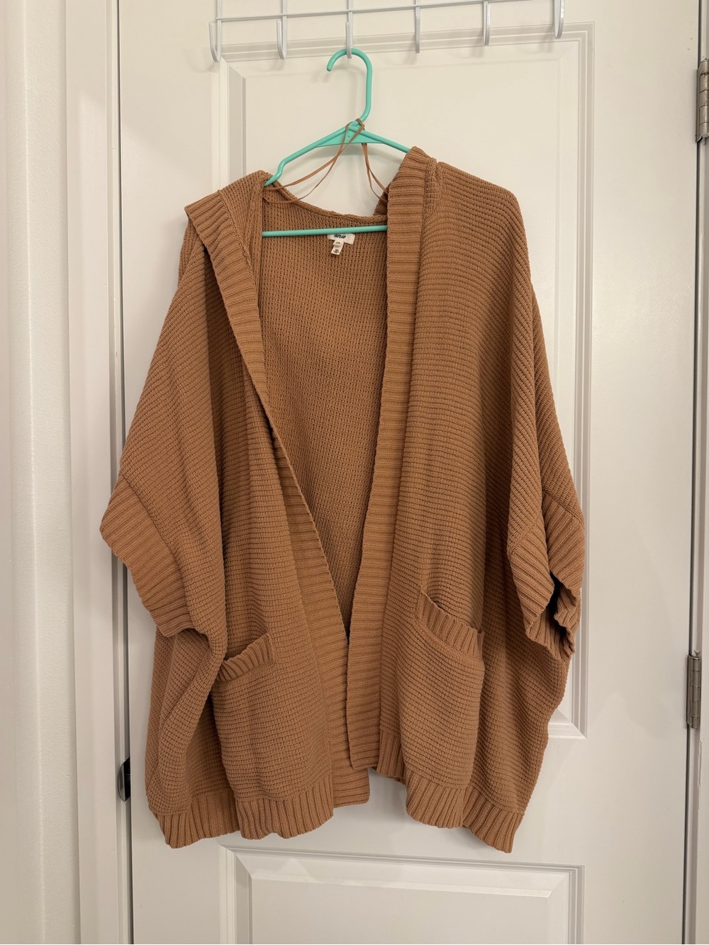 aerie Hooded Open-Front Oversized Cardigan - Camel Brown